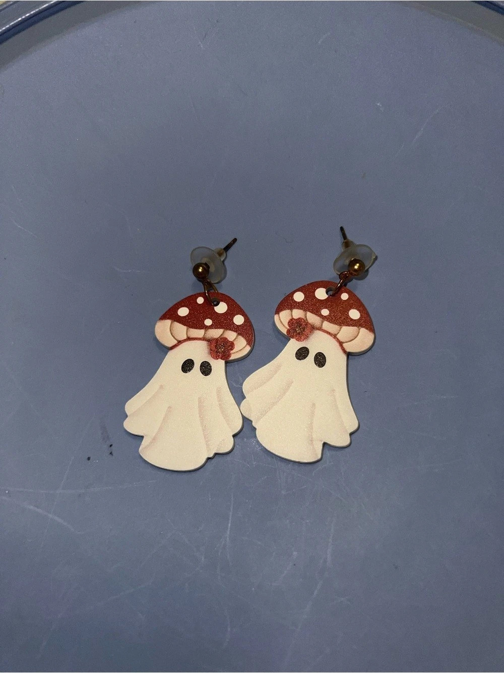 Mushroom Ghost Earrings Red & White